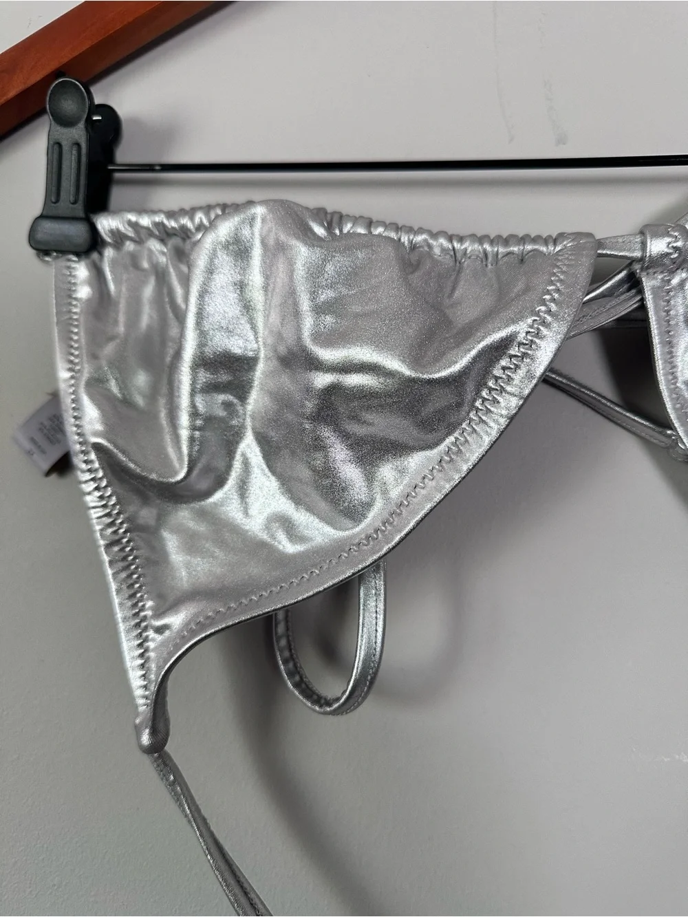 SKIMS Silver Metallic Triangle Bikini Top